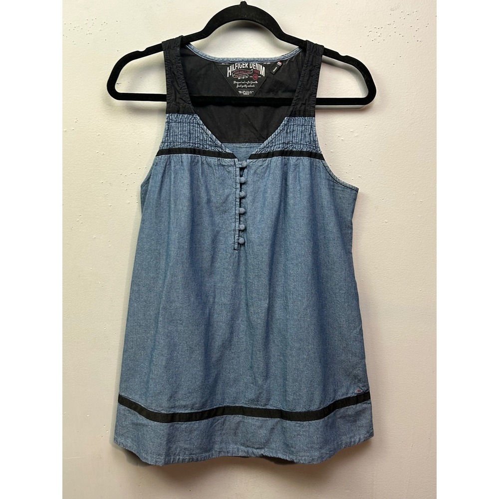 Hilfiger Denim Chambray Button‎ Up Sleeveless Top Womens Medium Blue Y2K